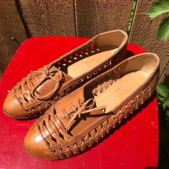 Vintage Huarache Lace Up Ladies 7 1/2 Shoes Brown - Picture 9 of 9